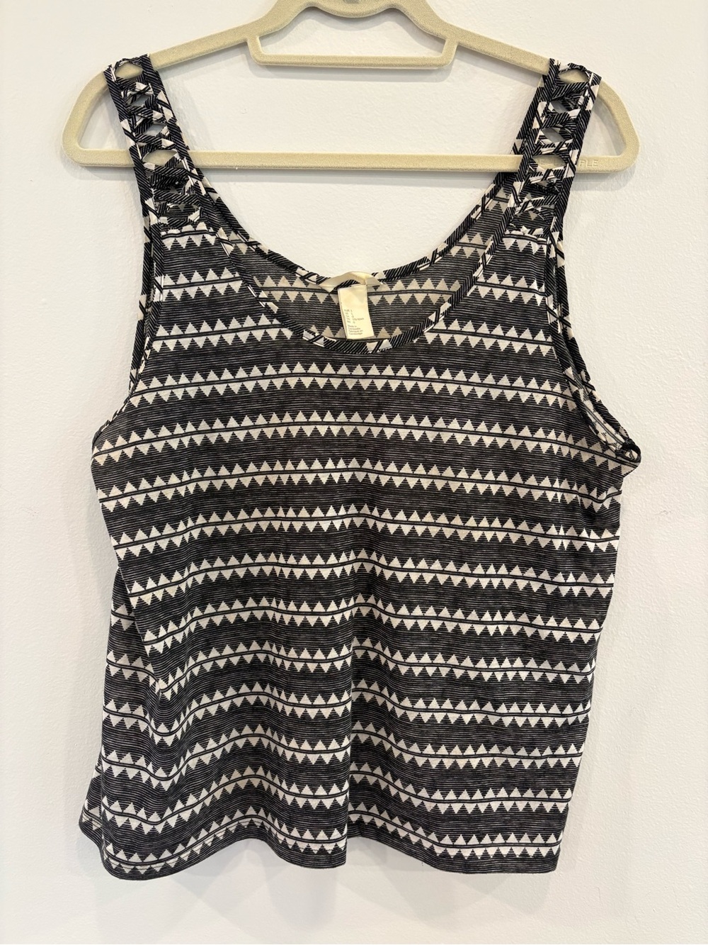 H&M Black Ivory Geometric Print Cutout Strap Tank Top Size L